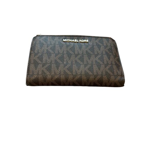 Michael Kors Jet Set Double Zip Wallet MK Logo Wristlet Travel‎ Organizer - Picture 1 of 9